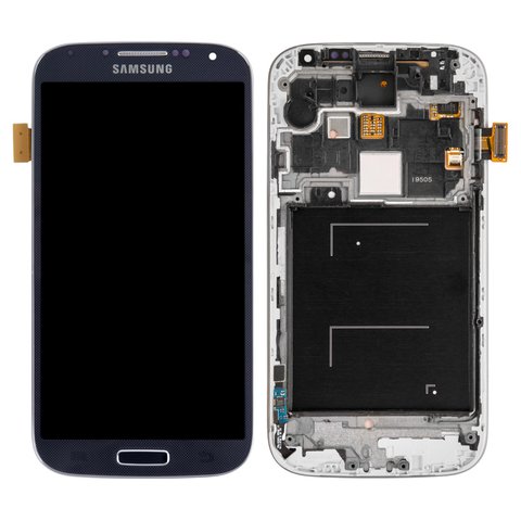 Дисплей для Samsung I9505 Galaxy S4, синій, з рамкою, Оригінал переклеєне скло 