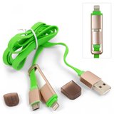 USB кабель, USB тип-A, micro-USB тип-B, Lightning, зелений, 2 в 1