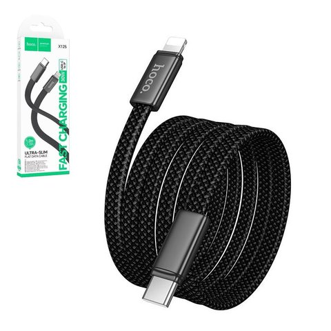 USB кабель Hoco X125, USB тип C, Lightning, 100 см, 30 Вт, черный, плоский, в нейлоновой оплетке, #6942007671668