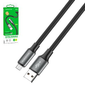 USB кабель Borofone BX82, USB тип A, micro USB тип B, 100 см, 2,4 А, чорний, силіконовий, #6974443386196