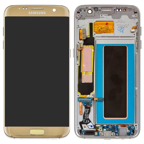 LCD compatible with Samsung G935 Galaxy S7 EDGE, golden, with frame, original change glass 