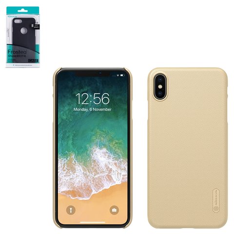 Case Nillkin Super Frosted Shield compatible with iPhone XS Max, golden, without logo hole, with support, matt, plastic  #6902048163171