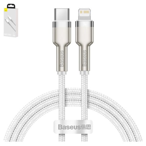 USB кабель Baseus Cafule Series Metal, USB тип C, Lightning, 100 см, 20 Вт, белый, в нейлоновой оплетке, #CATLJK A02