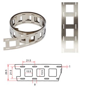 Cinta de níquel para soldar baterías 21700 2P, 0,3 mm, 21.5 mm, 1 m, acero niquelado