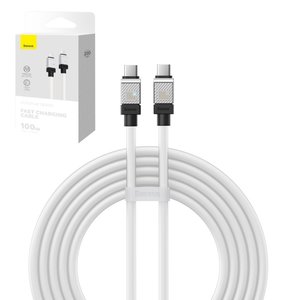 Cable USB Baseus Coolplay Series, 2xUSB tipo C, 200 cm, 100 W, blanco, de silicona, #CAKW000302
