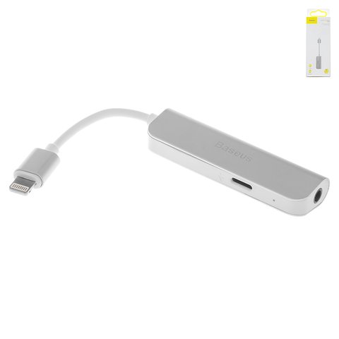 Adapter Baseus L50, supports microphone, from Lightning to 3.5 mm 2 in 1, TRRS 3.5 mm, Lightning, silver, 2 A  #CALL50 02
