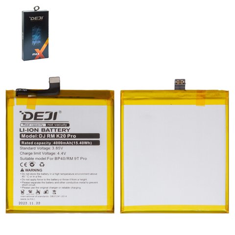 Battery Deji BP40 compatible with Xiaomi Mi 9T Pro, Redmi K20 Pro, Li ion, 3.85 V, 4000 mAh