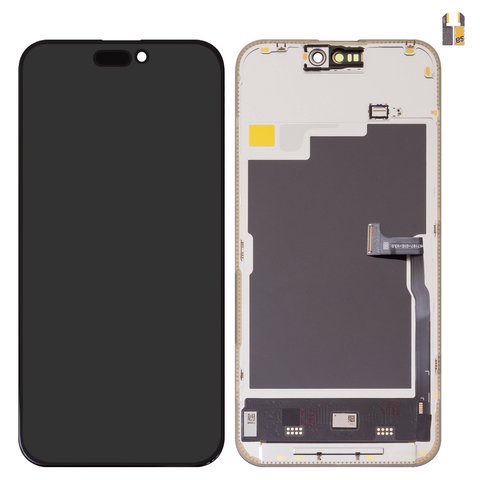 LCD compatible with iPhone 15 Pro Max, black, with frame, HC, without IC, AMOLED , DD OLED soft, 120Hz 