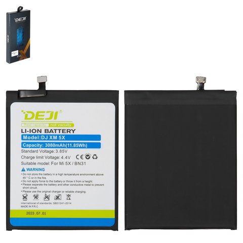 Batería Deji BN31 puede usarse con Xiaomi Mi A1, Redmi Note 5A, Li ion, 3.85 V, 3080 mAh