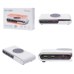 Adaptador de red Kingmax WLX F9A, 72 W, Wireless Charge, Quick Charge, Power Delivery PD , retroiluminado, 4 puertos