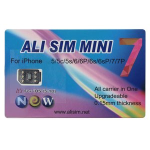 Оновлювана карта Ali SIM Mini 7 для телефонів iPhone 5 5C 5S SE 6 6+ 6S 6S+ 7 7+