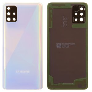 Задня панель корпуса для Samsung A515F DS Galaxy A51, біла, із склом камери