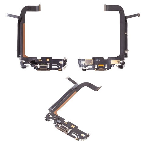 Шлейф для iPhone 13 Pro Max, коннектора зарядки, золотистый, с микрофоном, с компонентами, Original PRC , Lightning