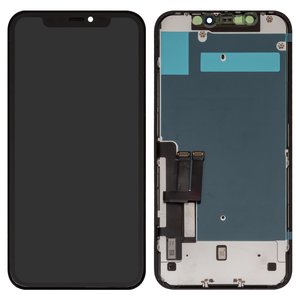 Дисплей для iPhone 11, чорний, з рамкою, High Copy, з захисним екраном дисплея, LG version, #Self welded OEM