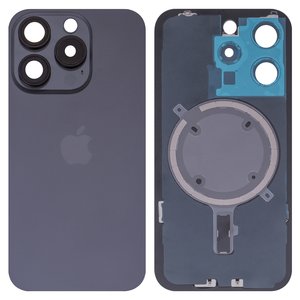 Задня панель корпуса для iPhone 15 Pro, чорна, із склом камери, High Copy