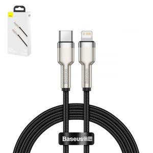 USB кабель Baseus Cafule Series Metal, USB тип C, Lightning, 200 см, 20 Вт, чорний, в нейлоновому обплетенні, #CATLJK B01